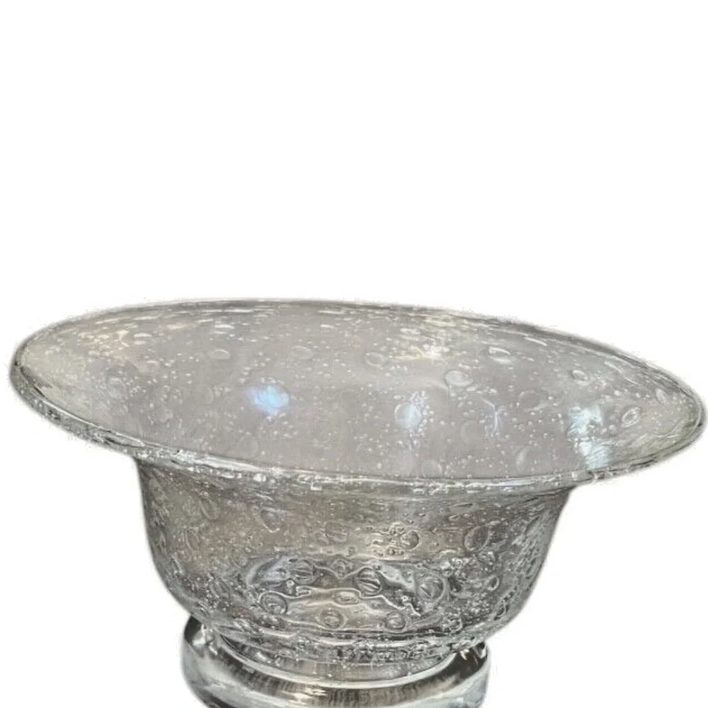 Vintage Hand Blown Footed Clear Art Glass Bowl Dish With Large Air‎ Bubbles